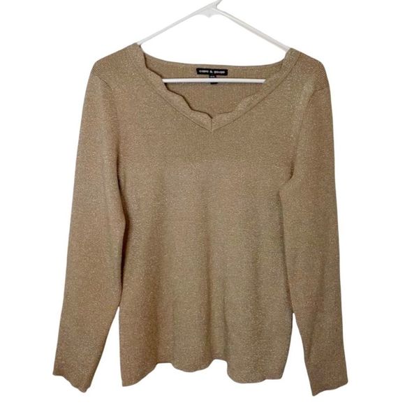 Cable & Gauge Top Light Sweater Gold Long Sleeve Dressy Size Medium - Picture 1 of 6